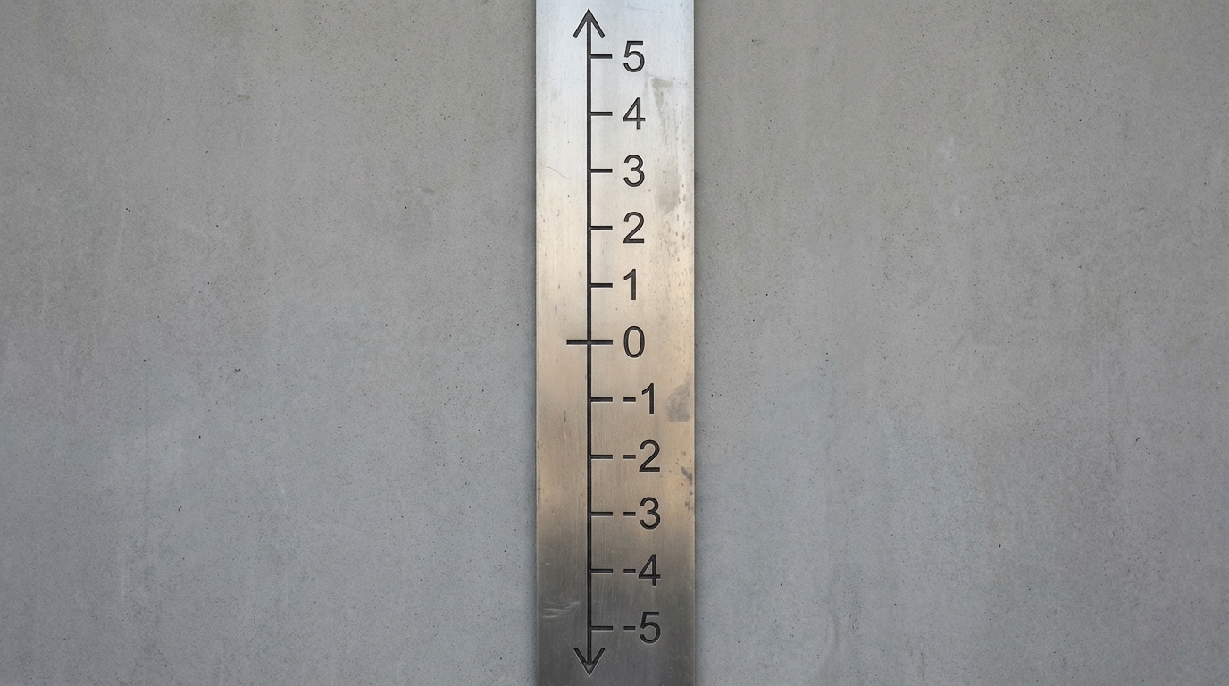 Vertical number line with ticks from -5 at bottom to 5 at top, 0 in the middle