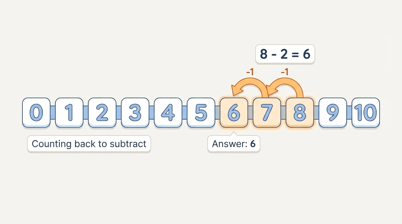 Number path from 0 to 10 with backward hops from 8 to 7 to 6 for counting back 2
