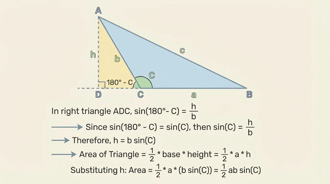 Obtuse triangle with angle C obtuse and altitude extended to the line containing the opposite side