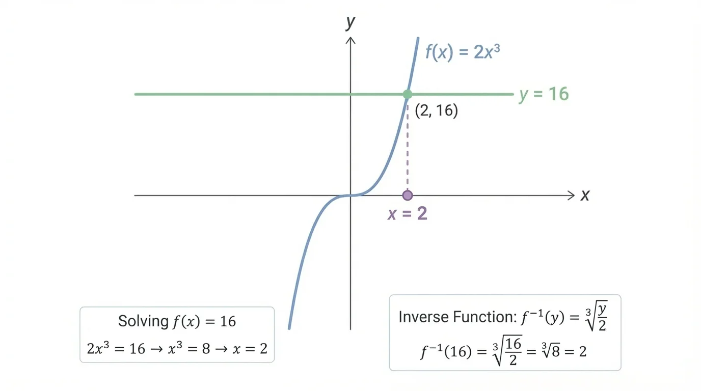 Coordinate graph of a cubic curve and a horizontal line intersecting once, with the x-coordinate highlighted as the solution