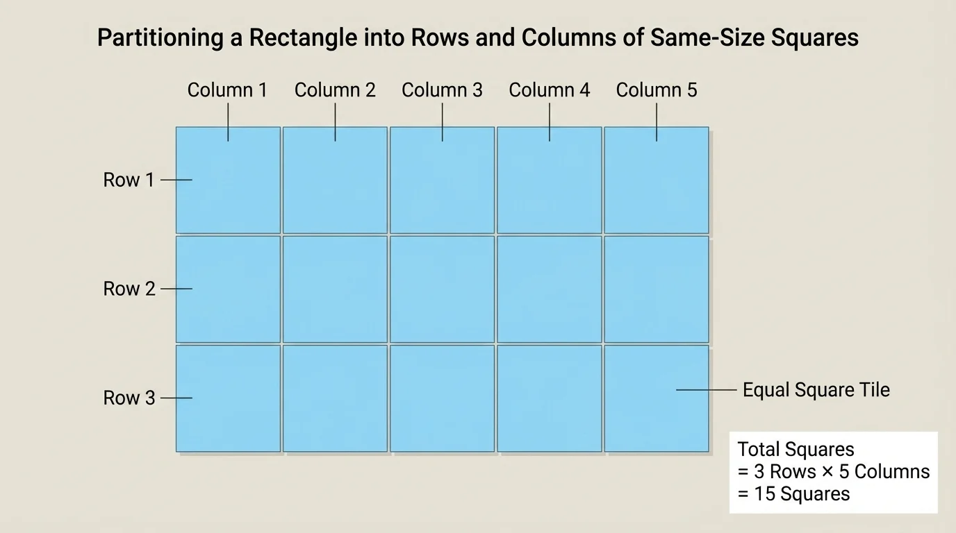 Rectangular floor covered with equal square tiles arranged in rows and columns