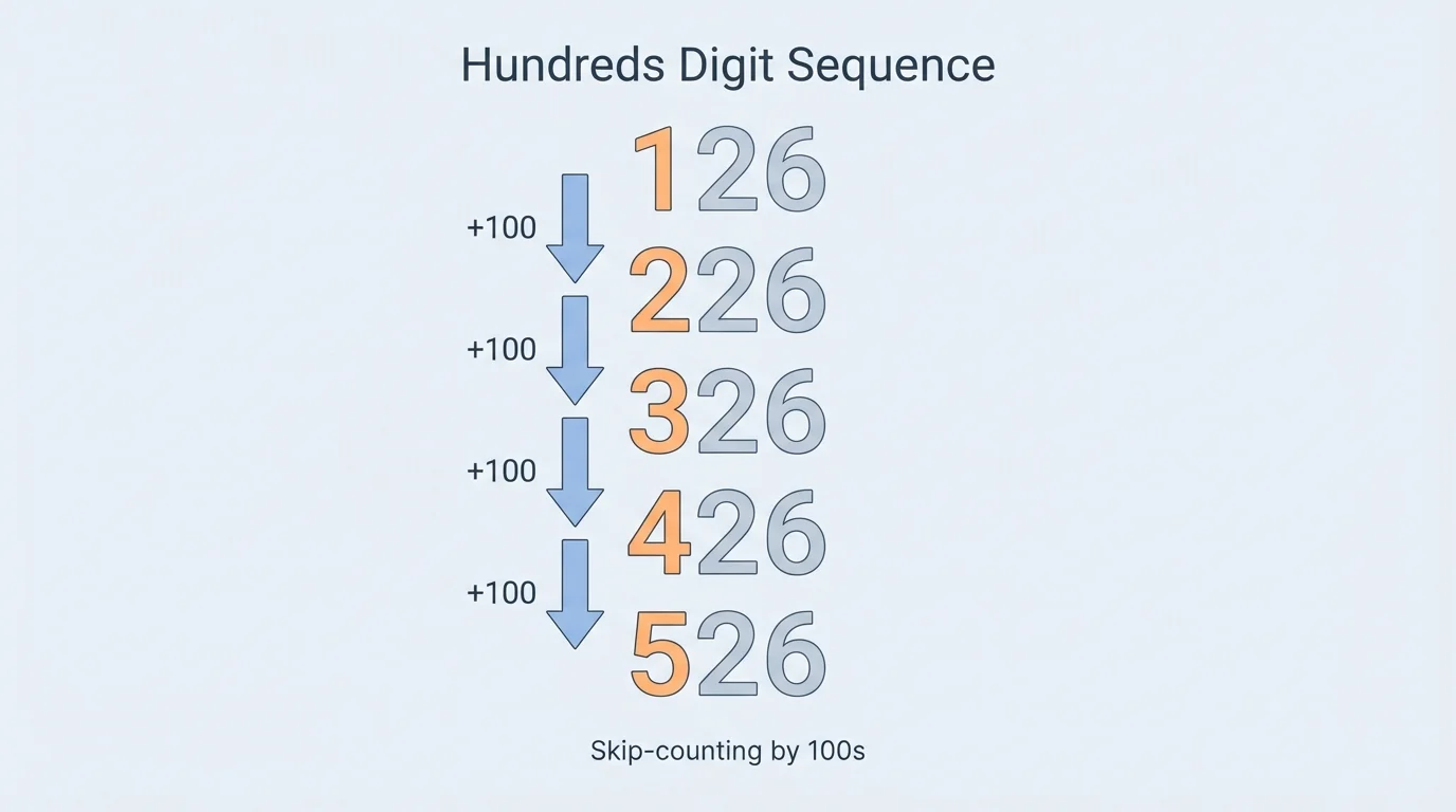 Vertical list of 126, 226, 326, 426, 526 with the hundreds digit highlighted