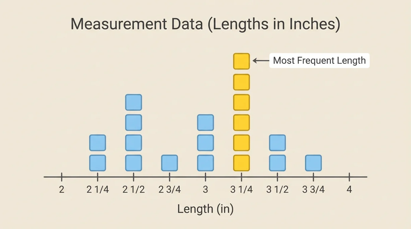completed line plot in quarter-inch intervals with the tallest stack above 3 1/4 inches highlighted and several other stacks shown for comparison