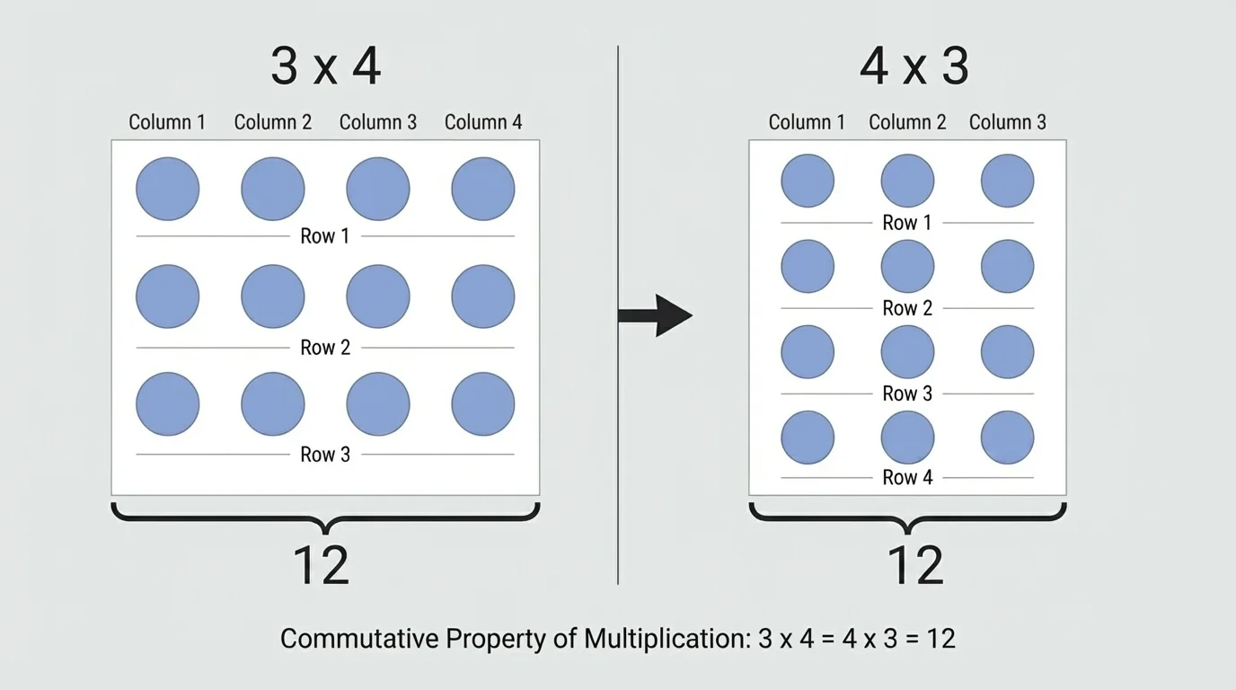 array of 3 rows of 4 dots and 4 rows of 3 dots side by side, both totaling 12