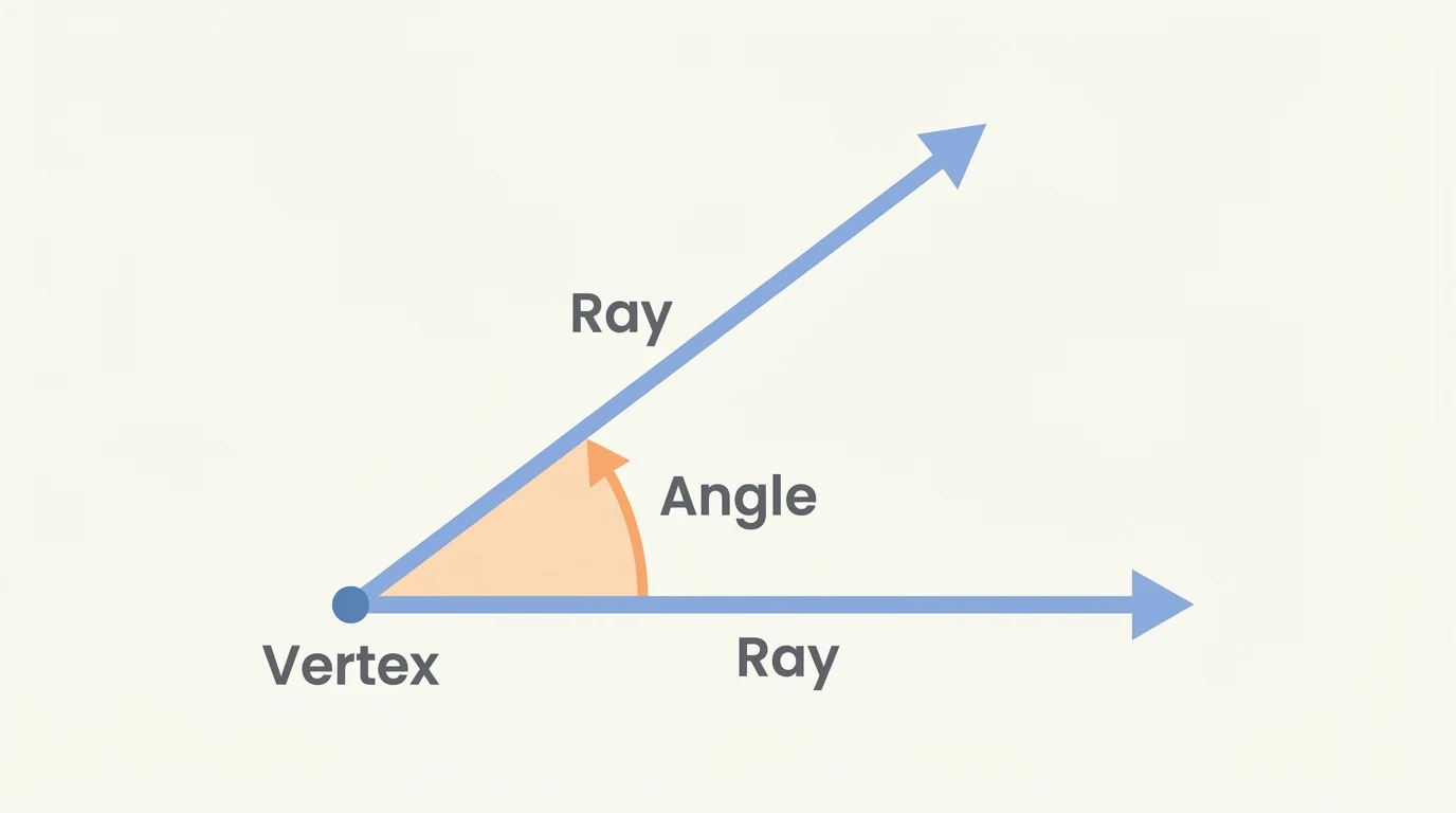Labeled angle showing vertex, two rays, and the space between them