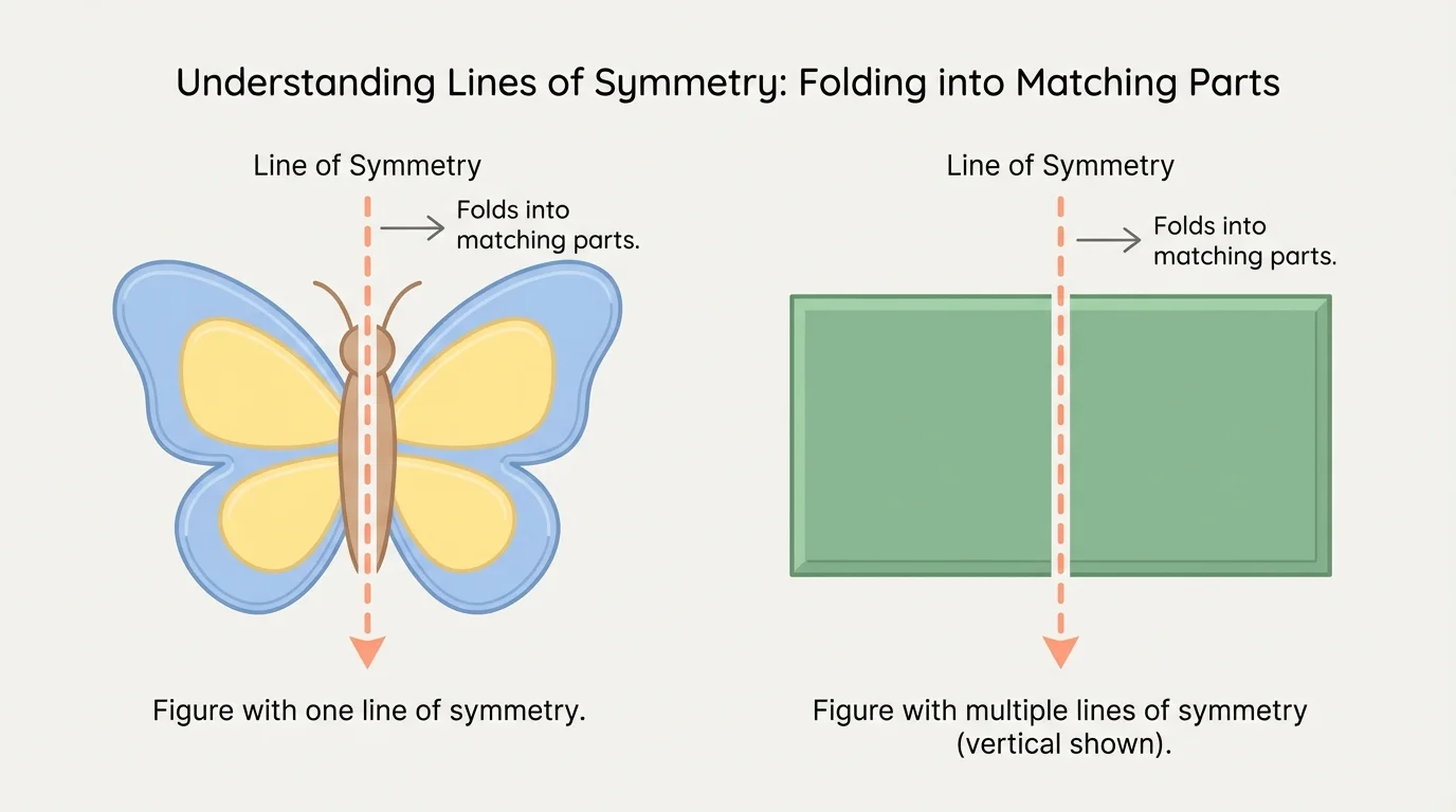 Simple butterfly-like figure and rectangle with a vertical fold line, showing two matching halves on each side of the line