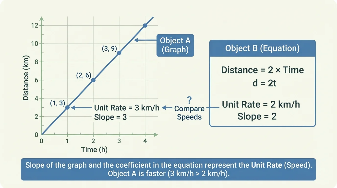 Coordinate plane with a line through the origin and plotted points at (1,3), (2,6), (3,9), showing a proportional relationship