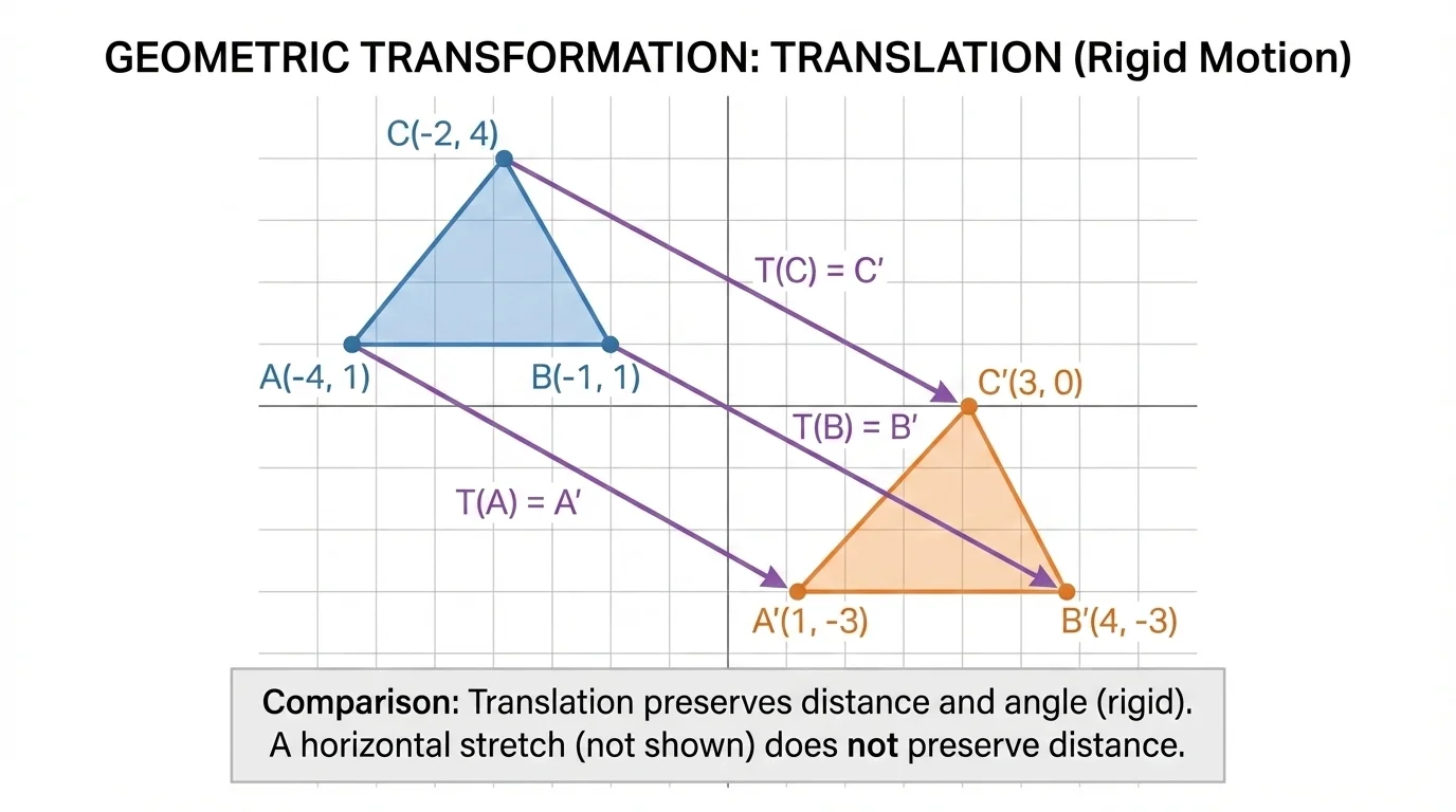 Coordinate plane with triangle ABC and image A'B'C' connected by arrows from each original vertex to its corresponding image point