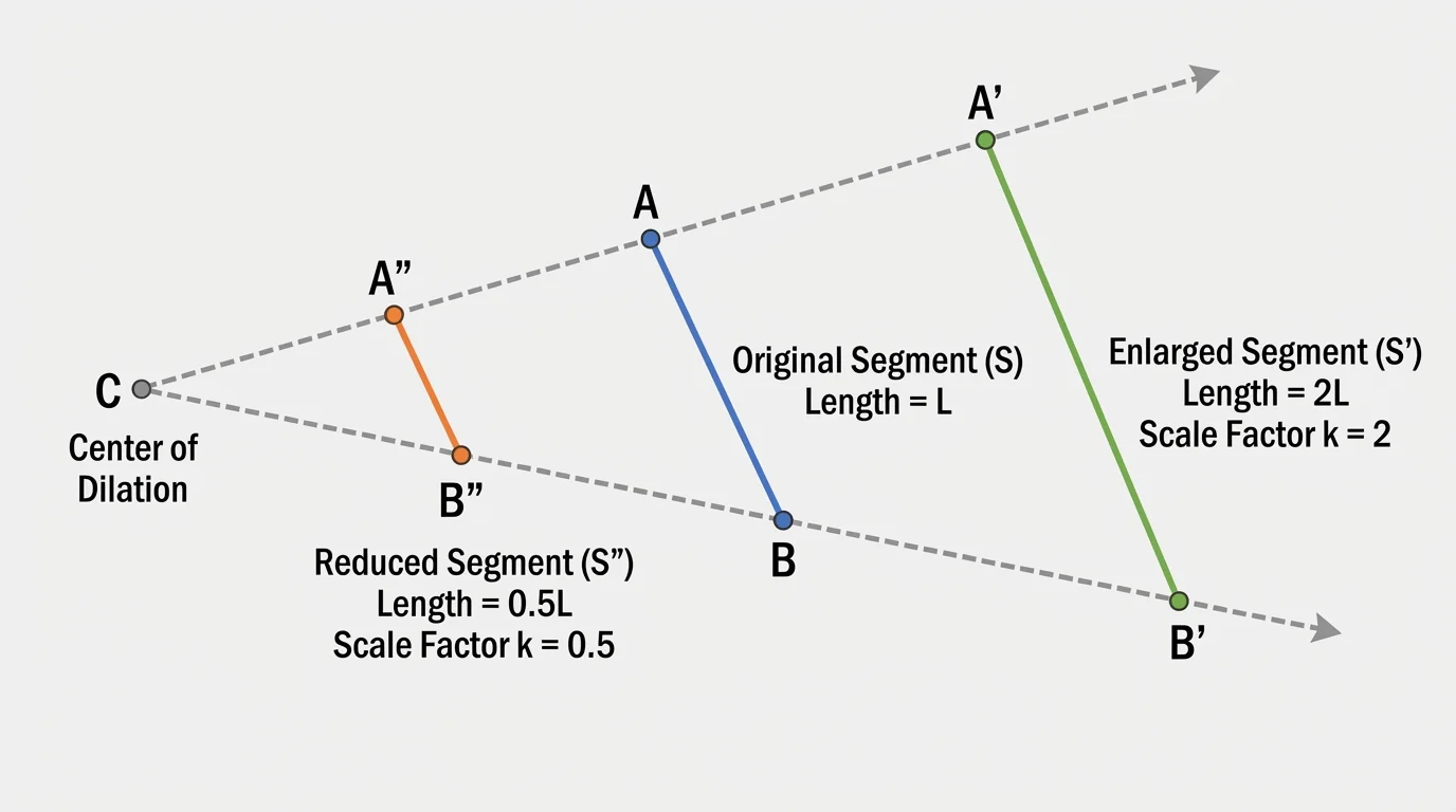 One original segment with two images, one enlarged and one reduced, from the same center