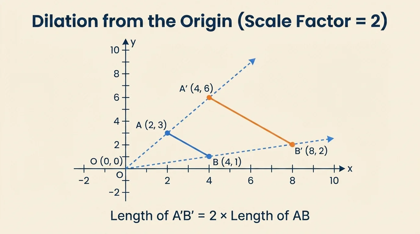 Coordinate plane with segment AB and image A'B' under dilation from the origin