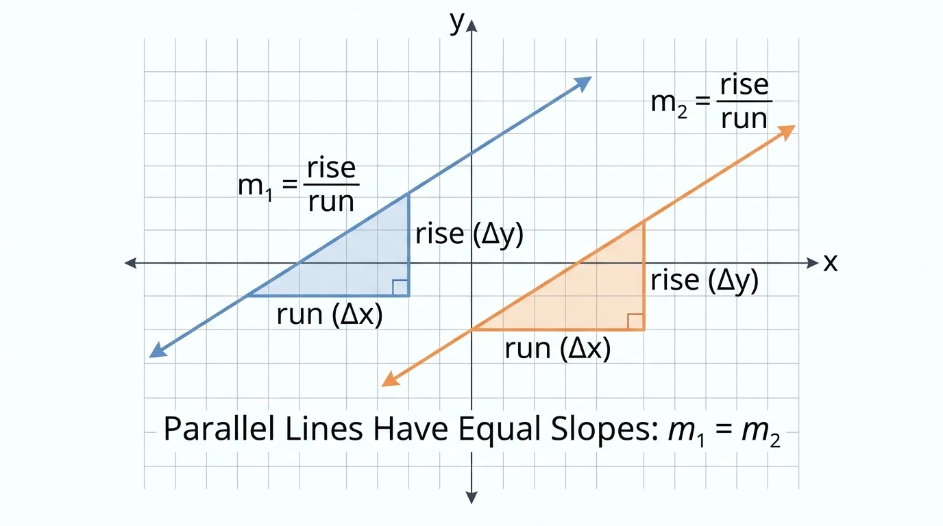 coordinate plane with two distinct parallel lines and matching rise-run triangles drawn on each line