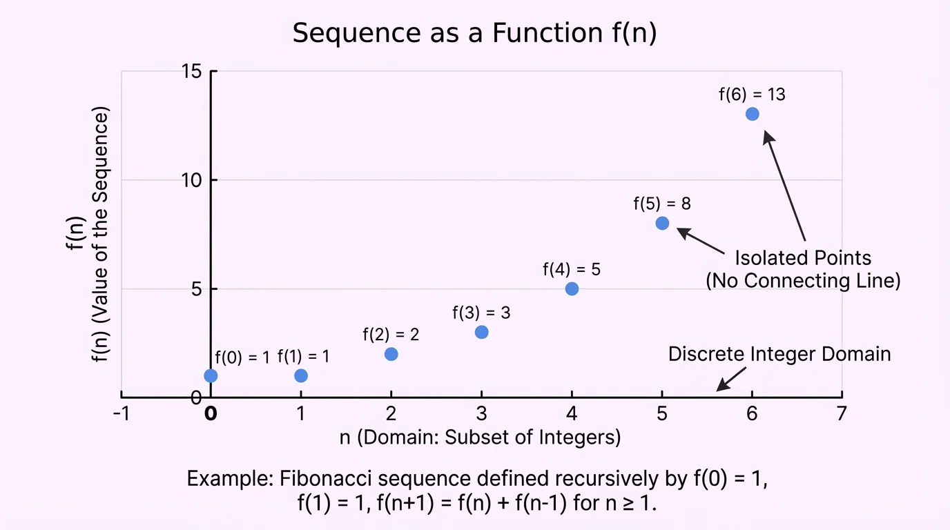 coordinate plane with isolated plotted points for a sequence at integer n-values only, showing no connecting line between points