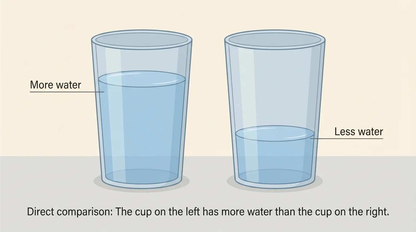 Two clear cups side by side, one holds more water than the other