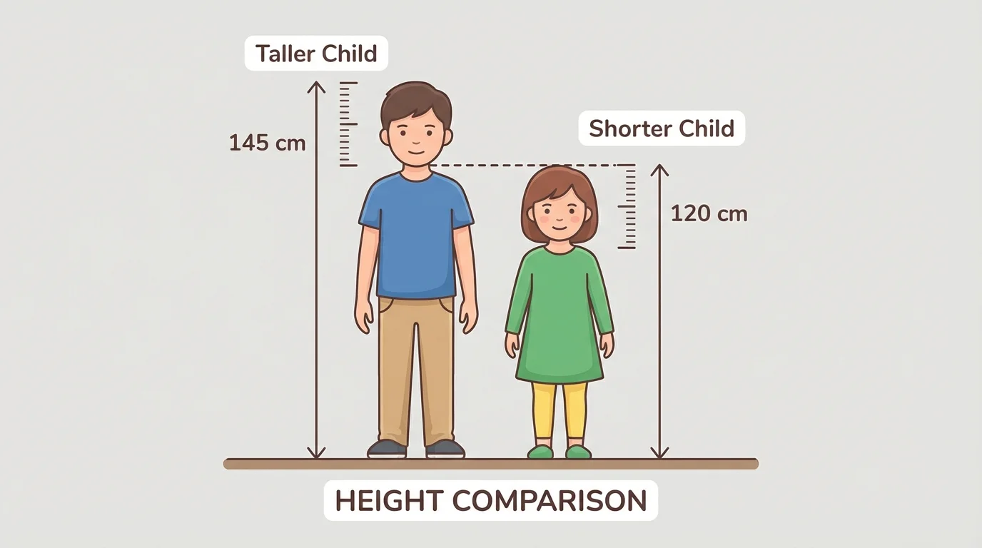 Two children standing on the same floor line, one taller and one shorter