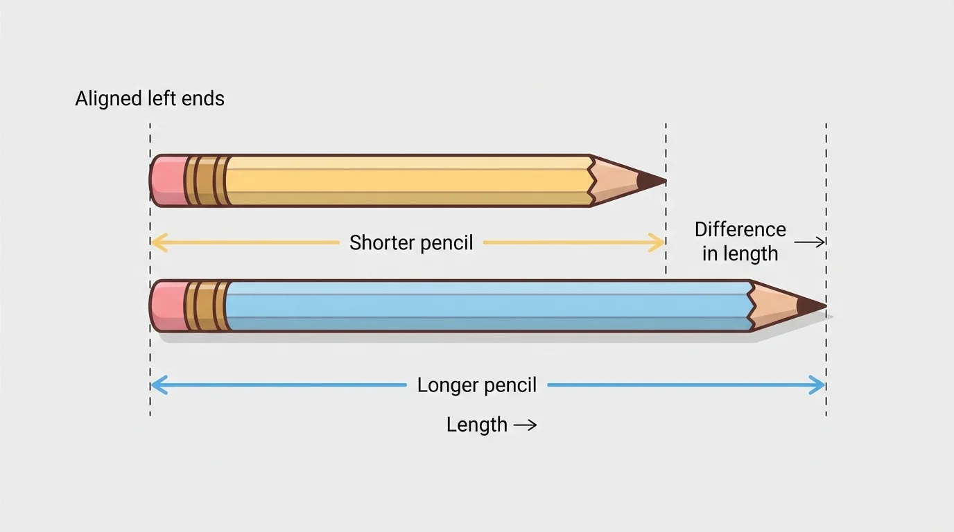 Two pencils placed side by side with left ends lined up, one longer than the other