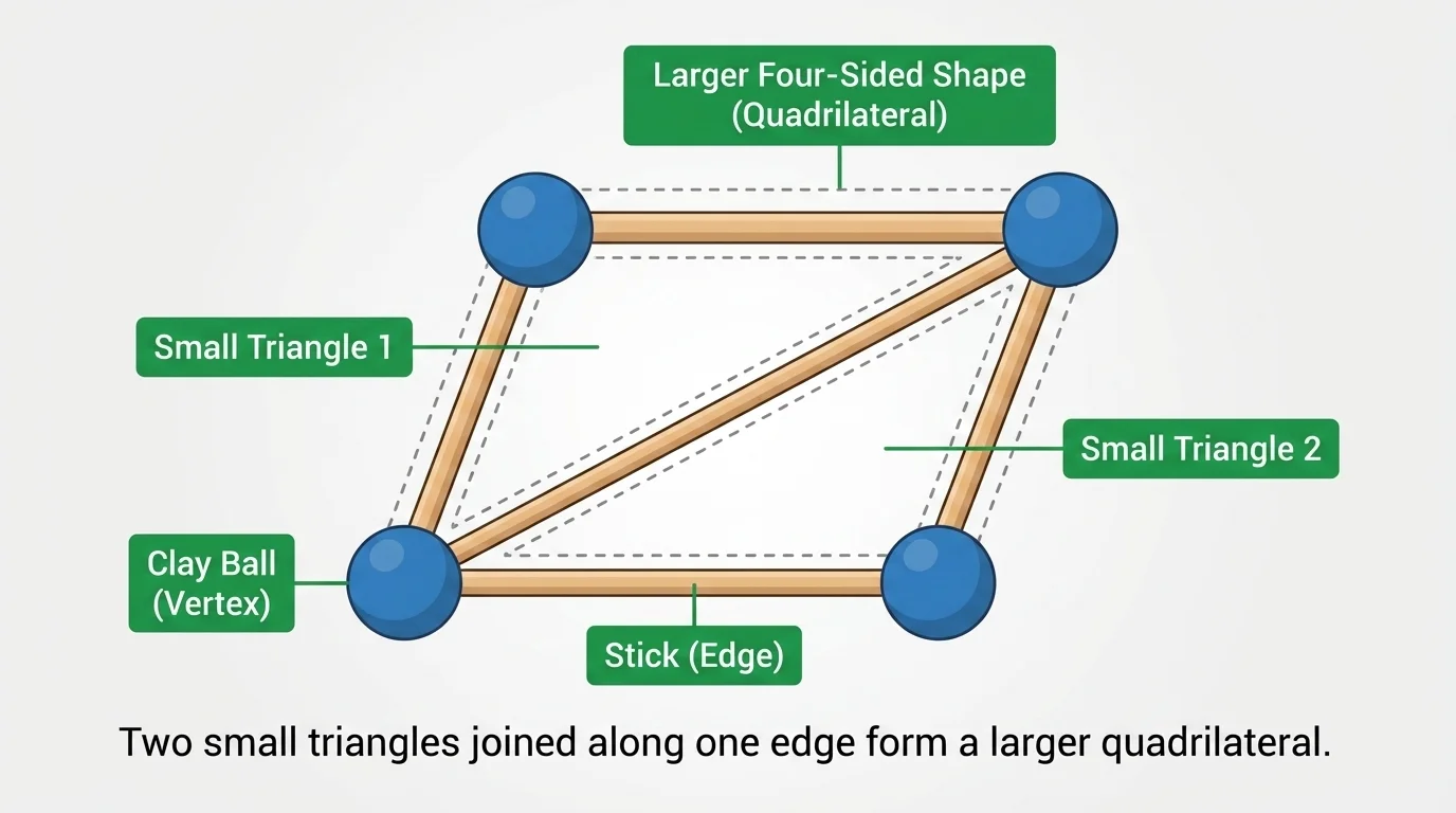 two small triangles joined edge-to-edge to form a larger four-sided shape, with outlines of the small triangles still visible