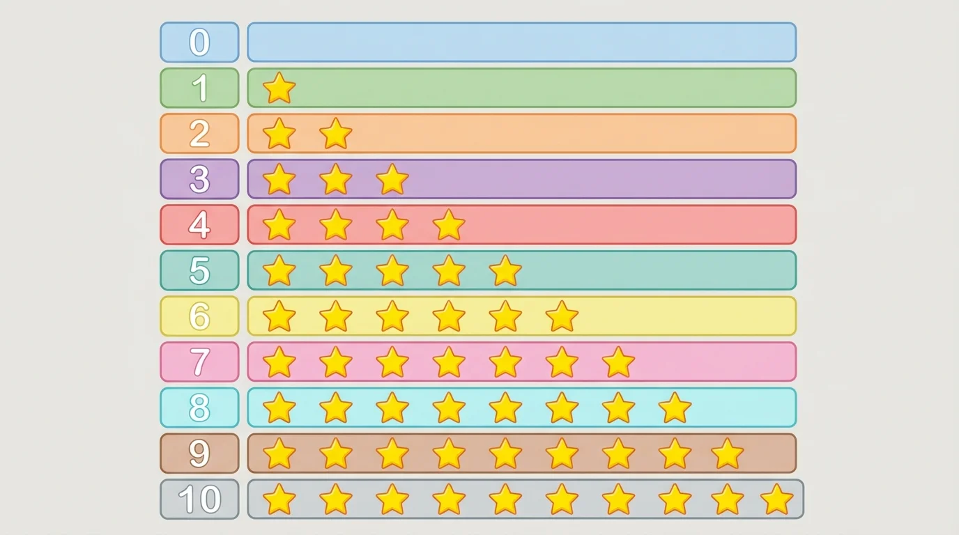 numeral cards 0 through 10, each beside that many dots or stars in a clean row