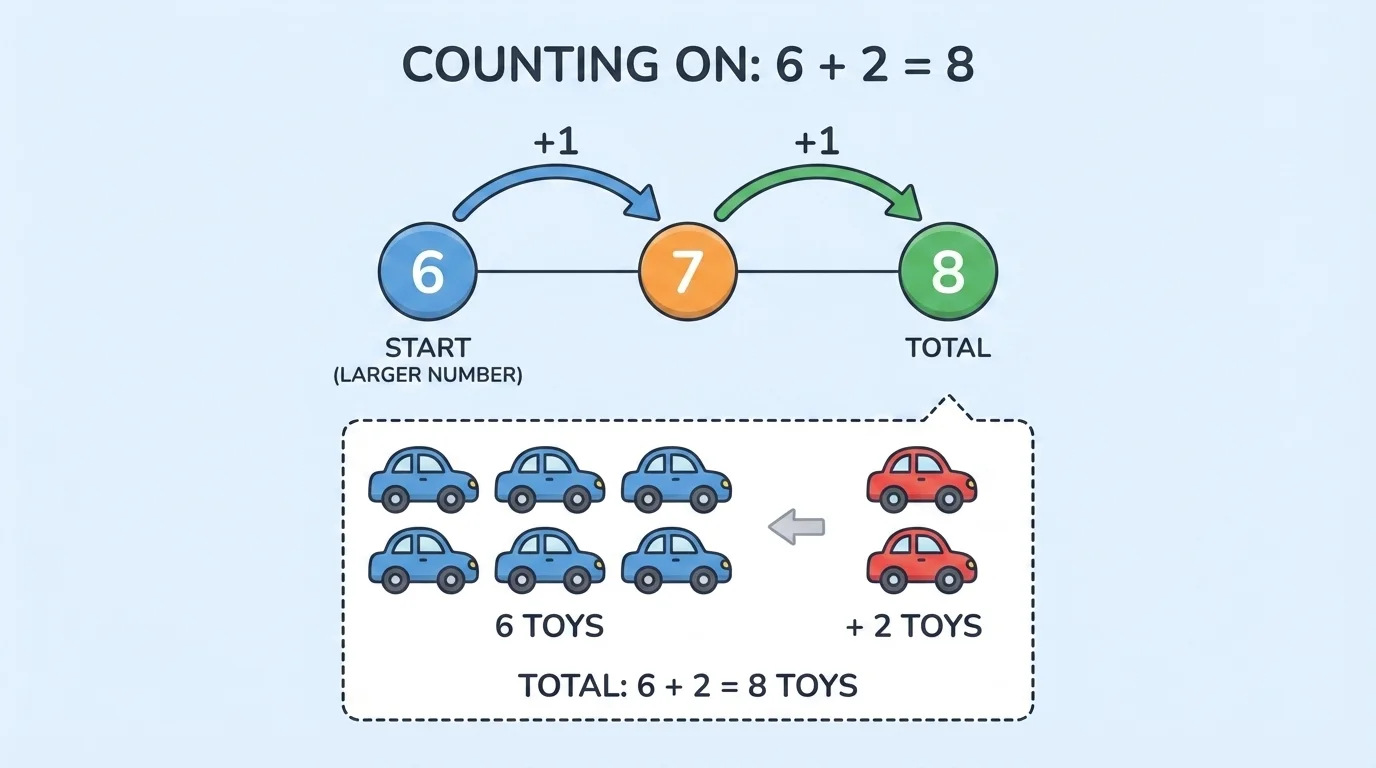 number path from 6 to 8 with two hops and a set of 6 toys with 2 more added