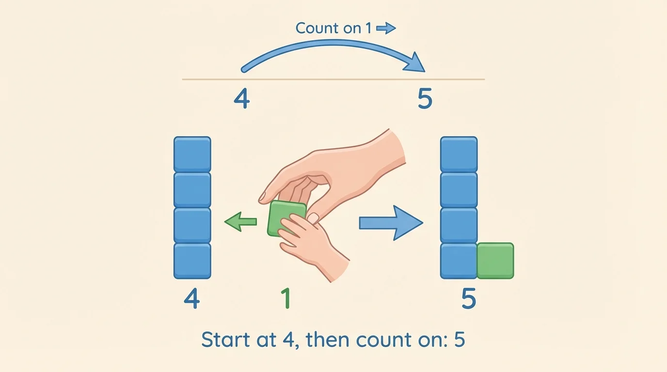 simple number path from 4 to 5 with one hop, plus 4 blocks and 1 more block