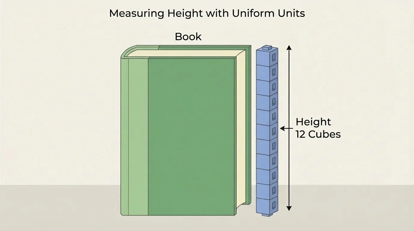 Book beside a vertical line of identical snap cubes touching with no gaps