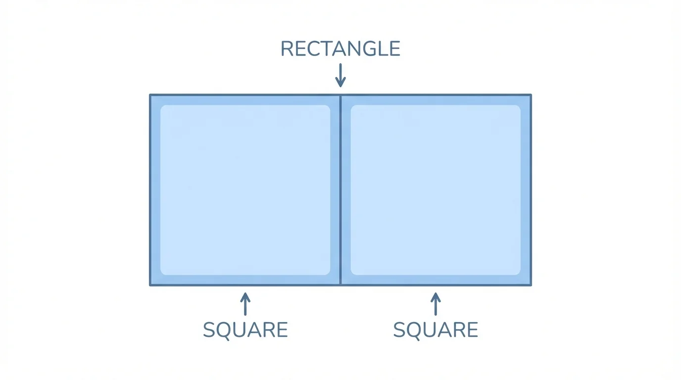 two equal squares side by side forming a longer rectangle, with the inside dividing line still visible