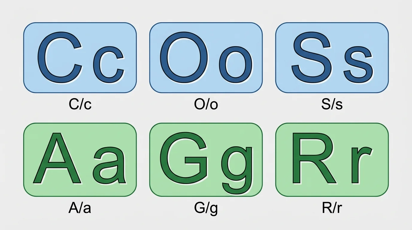 Side-by-side letter pairs showing C/c, O/o, S/s and also A/a, G/g, R/r for comparison