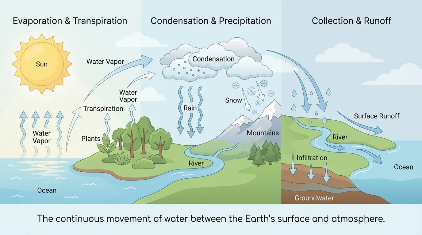 Three-panel flow showing beginning names topic, middle gives details, and ending wraps up with a closing sentence
