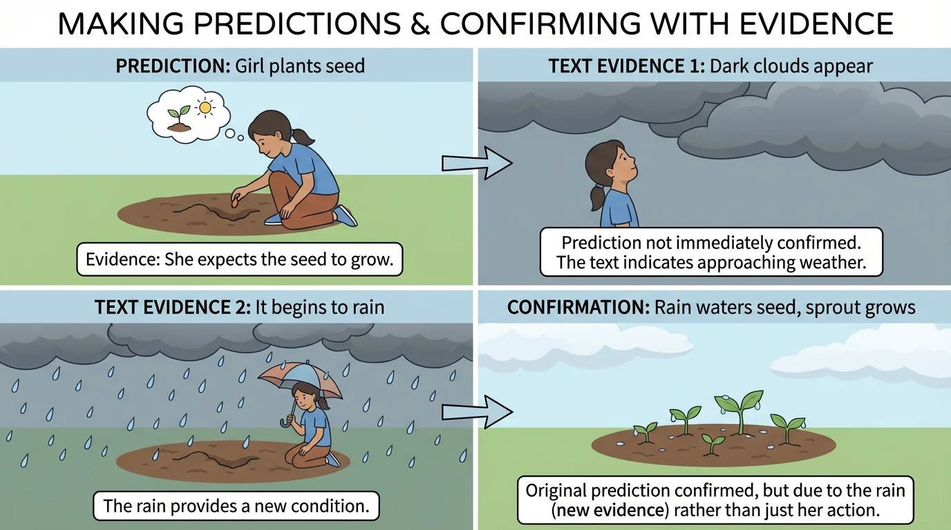 sequence of a girl planting seeds, dark clouds coming, then tiny sprouts growing after rain