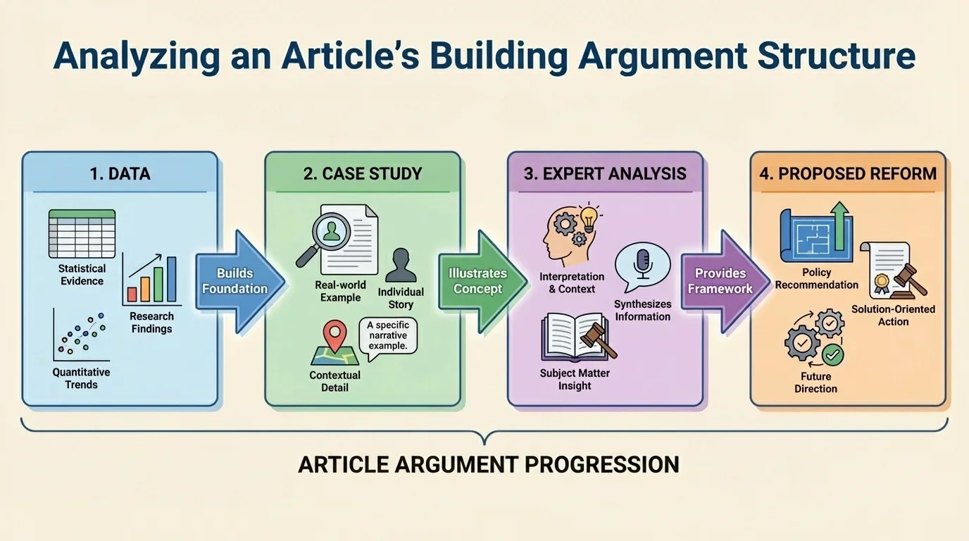 diagram of article progression from data, to case study, to expert analysis, to proposed reform, with arrows showing how each section builds the argument