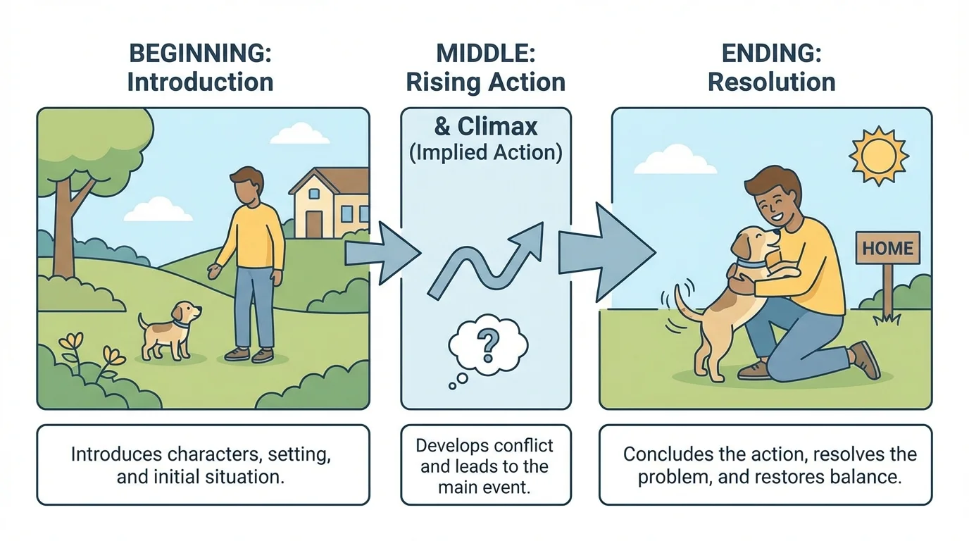 Final scene of the puppy story with the puppy reunited with its owner and the action clearly finished