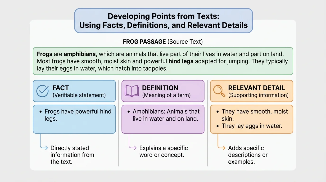 chart comparing fact, definition, and relevant detail from a simple frog passage