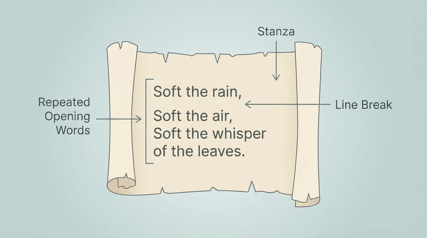 simple poem page showing one short stanza with line breaks and repeated opening words