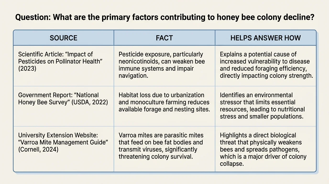 note-taking chart with title question at top and three columns labeled source, fact, and helps answer how