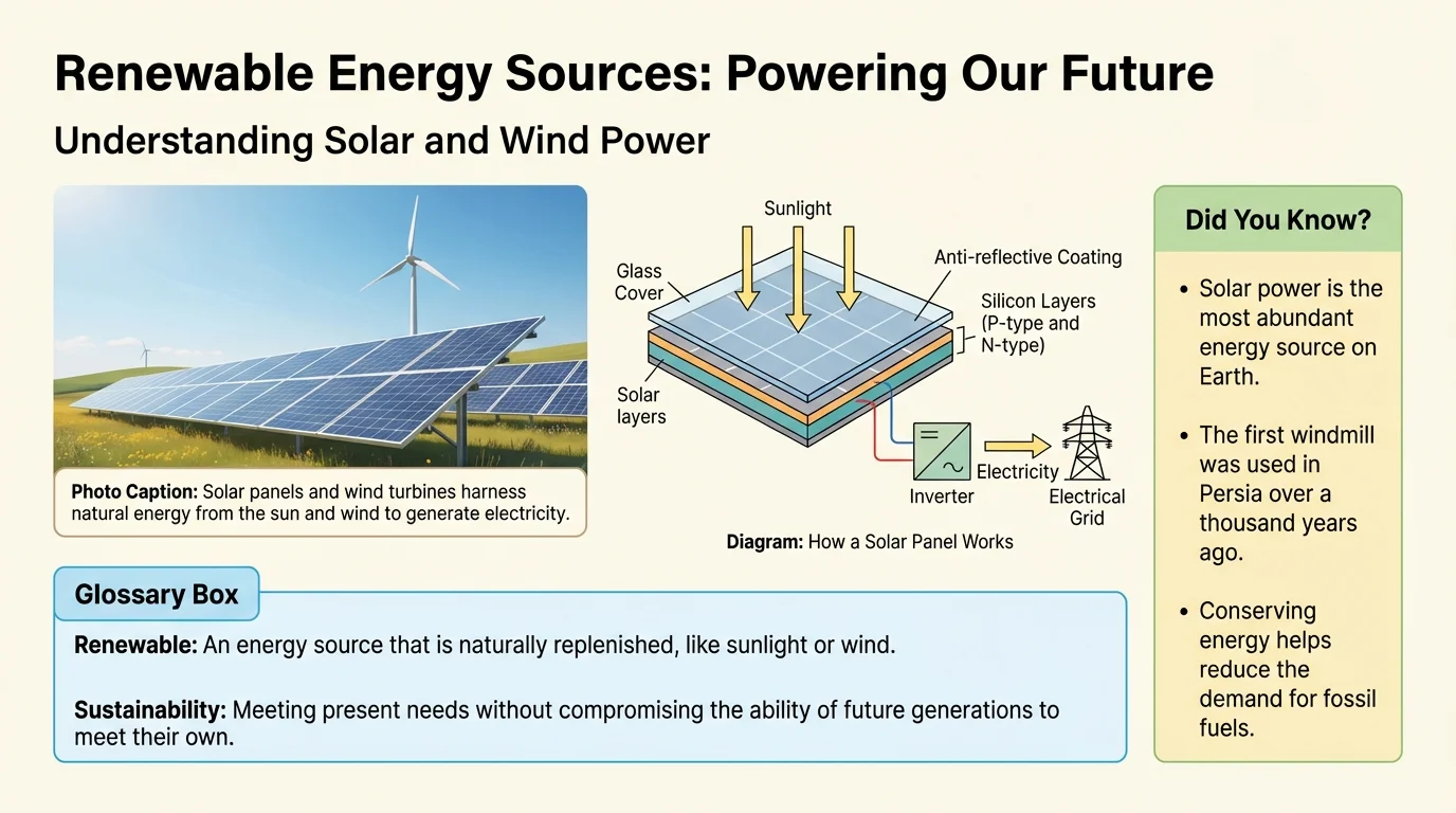 labeled textbook page with heading, subheading, photo caption, diagram label, glossary box, and sidebar