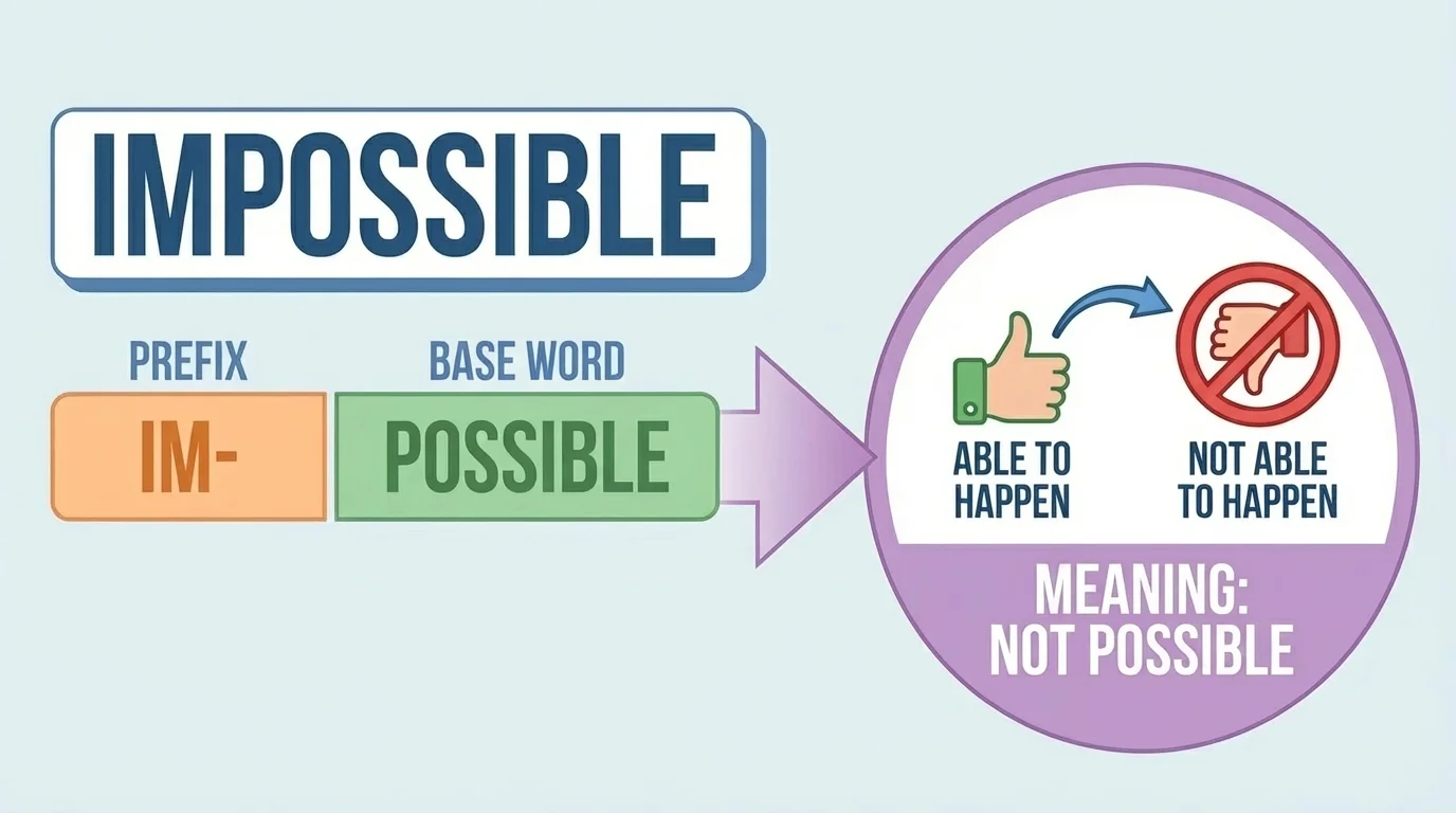 diagram showing the word impossible split into prefix im-, base possible, and explanation of meaning change