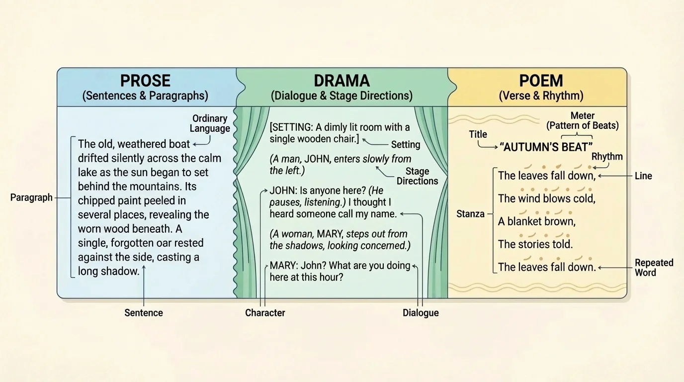 short poem labeled with title, individual lines, one stanza, repeated word, and simple beat marks to show rhythm