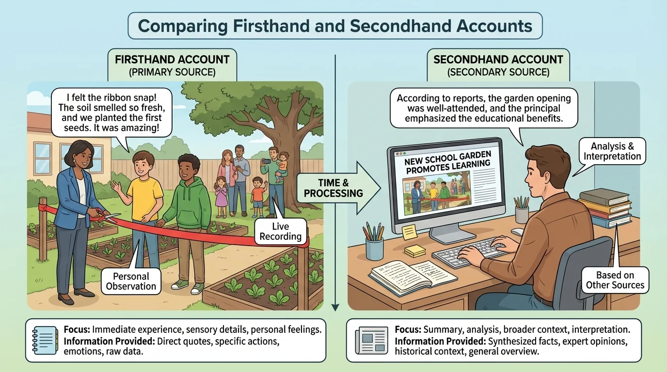 School garden opening scene with principal cutting a ribbon, students by vegetable beds, families watching, and a bright schoolyard setting