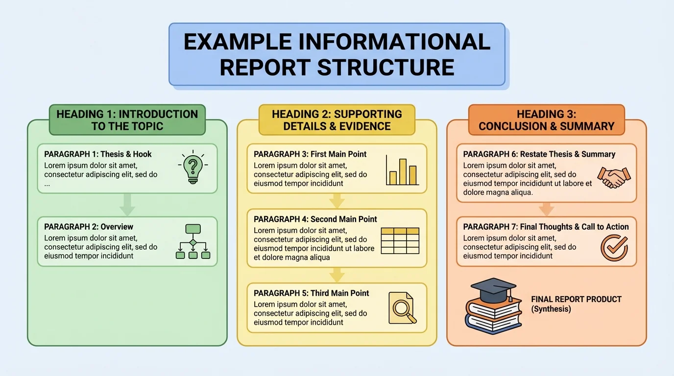 sample informational report page with a title at top, three headings underneath, and labeled paragraphs showing how sections are organized