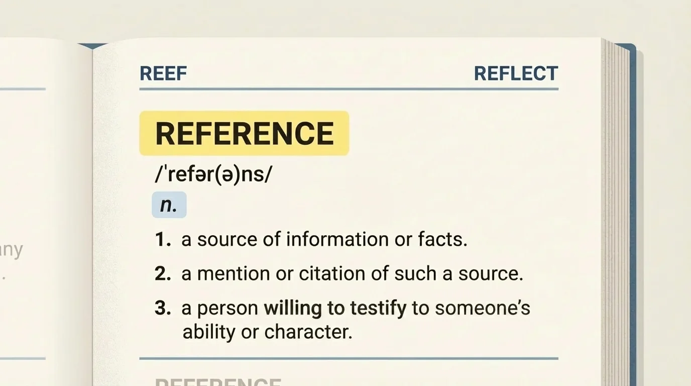 Print dictionary page with guide words at top, a highlighted entry word, pronunciation line, part of speech, and definition labels