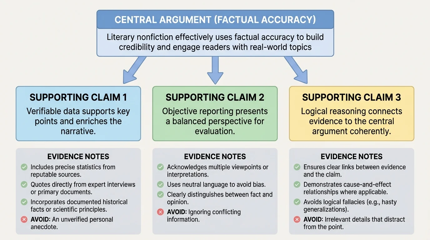 chart showing a central argument at the top with three supporting claims beneath it and brief evidence notes