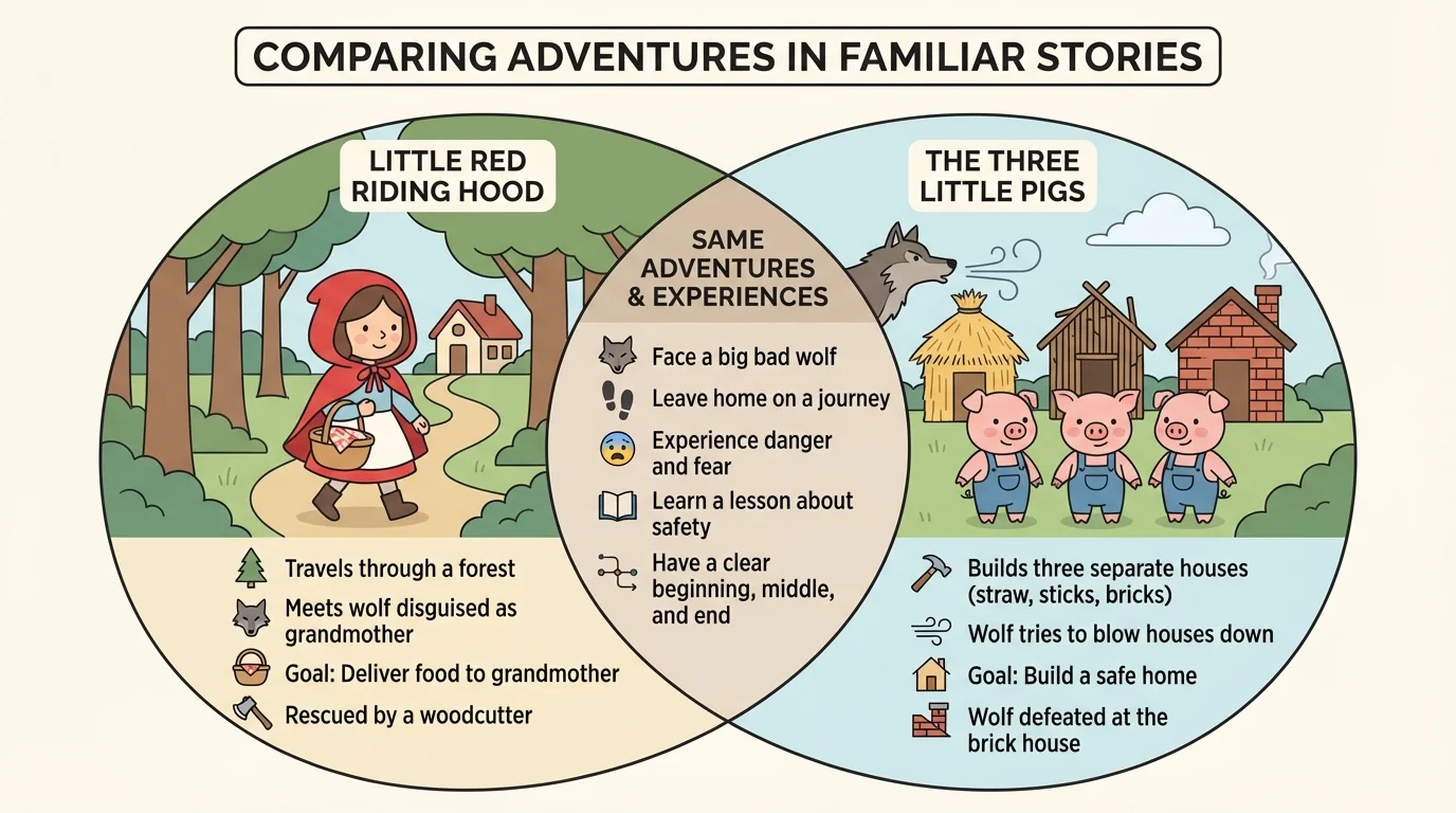 Two familiar story characters with a middle area for same things and side areas for different things