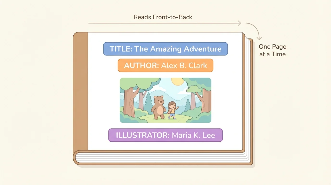 simple picture book cover labeled with title at top, author name below, and illustrator name near bottom with a small picture on the cover