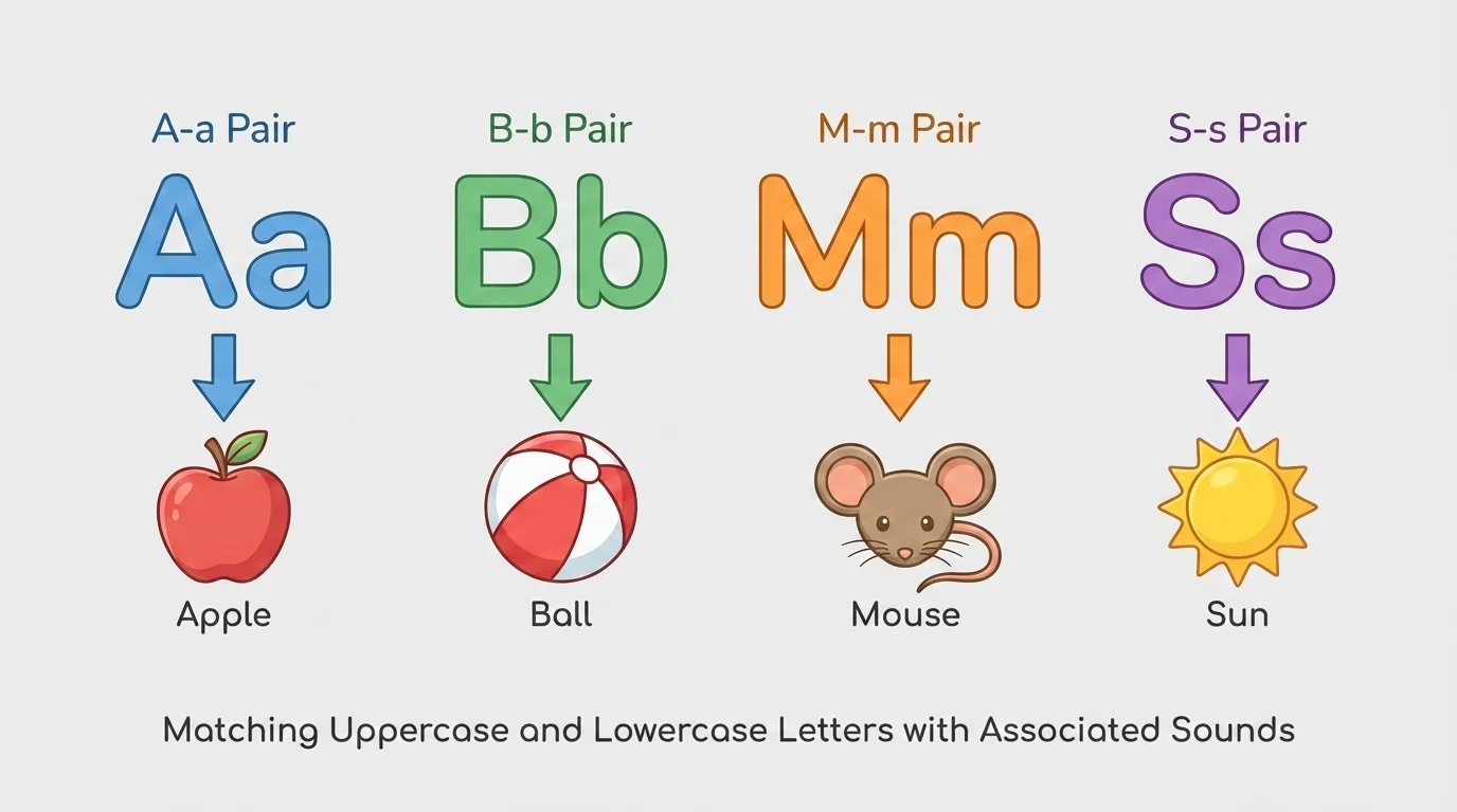 Matching pairs A-a, B-b, M-m, S-s with arrows connecting each pair