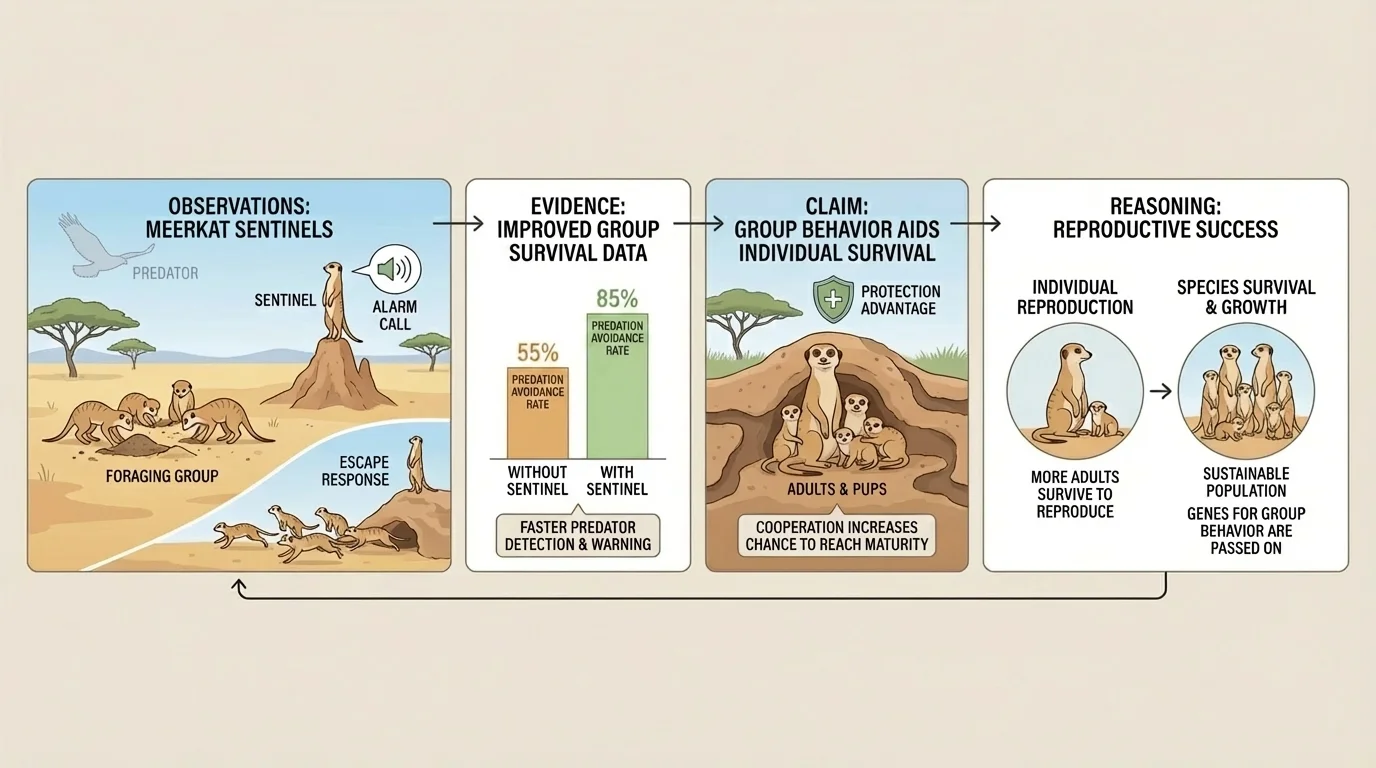 observations of meerkat sentinels leading to evidence, claim, and reasoning about improved group survival