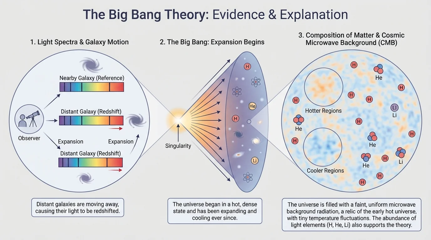 Diagram of the universe filled with nearly uniform microwave background radiation, with tiny temperature variations indicated by color shading