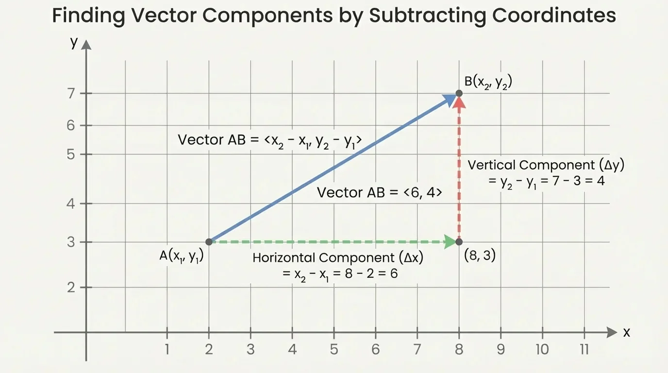 Coordinate plane with points A and B, arrow from A to B, with horizontal and vertical changes shown as separate moves