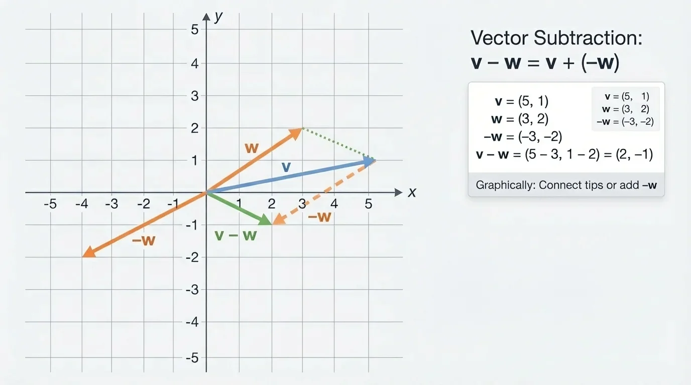 coordinate grid showing two equal-length arrows from the origin labeled w and -w, pointing in exactly opposite directions