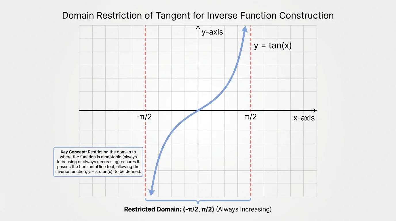 graph of tangent between negative pi over 2 and pi over 2 with vertical asymptotes and increasing curve