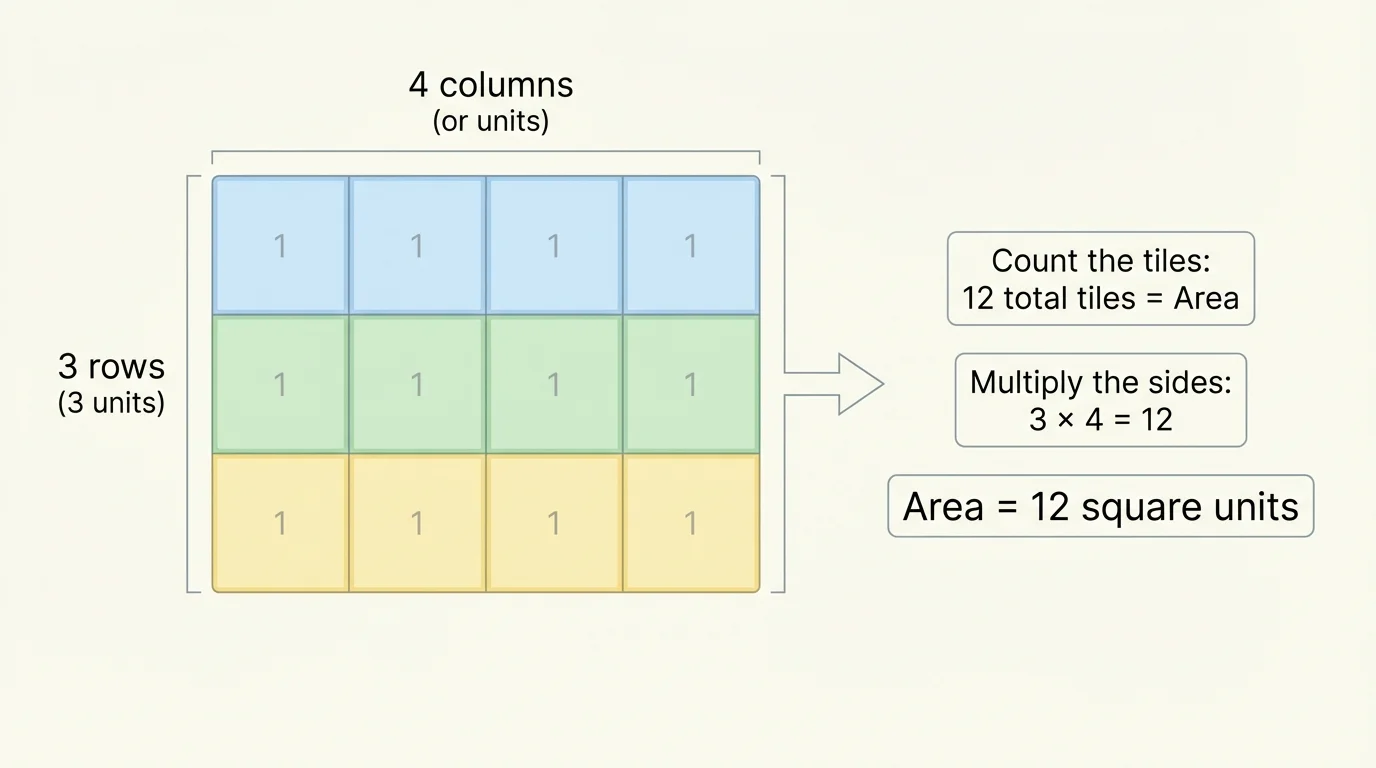 tiled rectangle with 3 rows and 4 columns, rows lightly color-coded to show equal groups