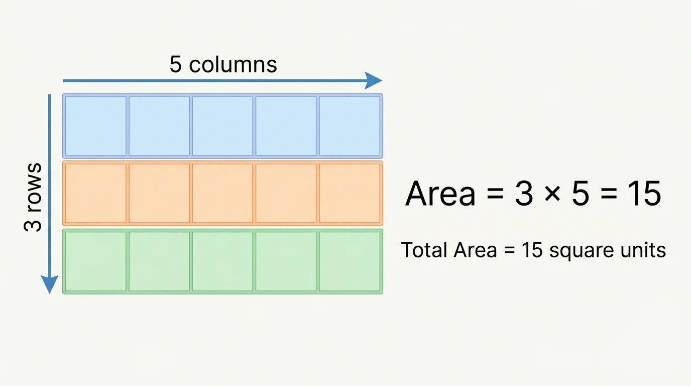 Rectangular array with 3 rows and 5 columns, with side labels and visual grouping by rows